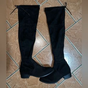 Arizona Black Faux Suede Knee High/Over the knee Boots with tie up lace